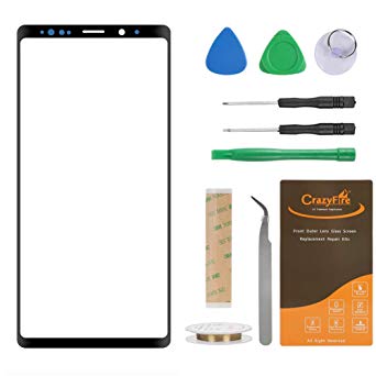 Original CrazyFire Compatible with Samsung Galaxy Note 9 N9600 Front Outer Touch Screen Glass Lens Replacement,Front Outer Lens Glass Screen with Tool Kit for 6.4 inch Note 9 SM-N960U N960F(Black)