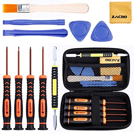 Zacro 12 in 1 Magnetic T6,T8,T0, Phillips Screwdriver Set and Open Pry Tool with Brush and Storage Case Box for Xbox one Xbox 360 Xbox One X Controller and PS3 PS4