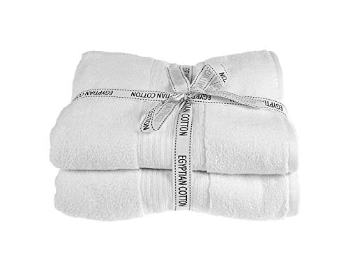 Allure Bath Fashions Egyptian Cotton Bath Towel Bale 2 Pack Bath Towels 130 x 70cm Supersoft SPA Bathroom Towel (2x Bath Towels, White)