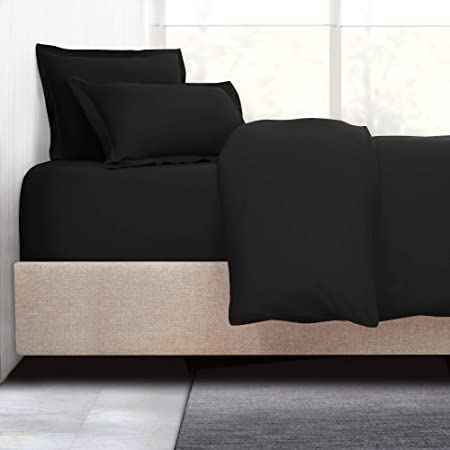 Nestl Duvet Cover with Fitted Sheet 4 Piece Set - Soft Double Brushed Microfiber - Comforter Cover with Button Closure, Fitted Sheet, 2 Pillow Shams, King - Black