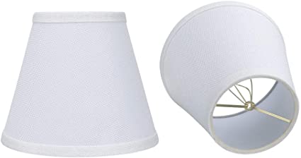 Double White Small Lamp Shade Clip On Bulb Set of 2, Alucset Barrel Fabric Lampshade for Table Chandelier Wall Lamp 4x7x6 Inch, 2Pcs Pack (White)