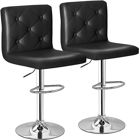 VECELO Adjustable Bar Stools with Back, Bar Height Stools for Kitchen Counter, Bar Stools Set of 2, X-Large Size, Black