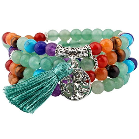 SUNYIK 108 Stone Wrist Mala Bracelet,Necklace,Tibetan Buddhist Prayer Beads