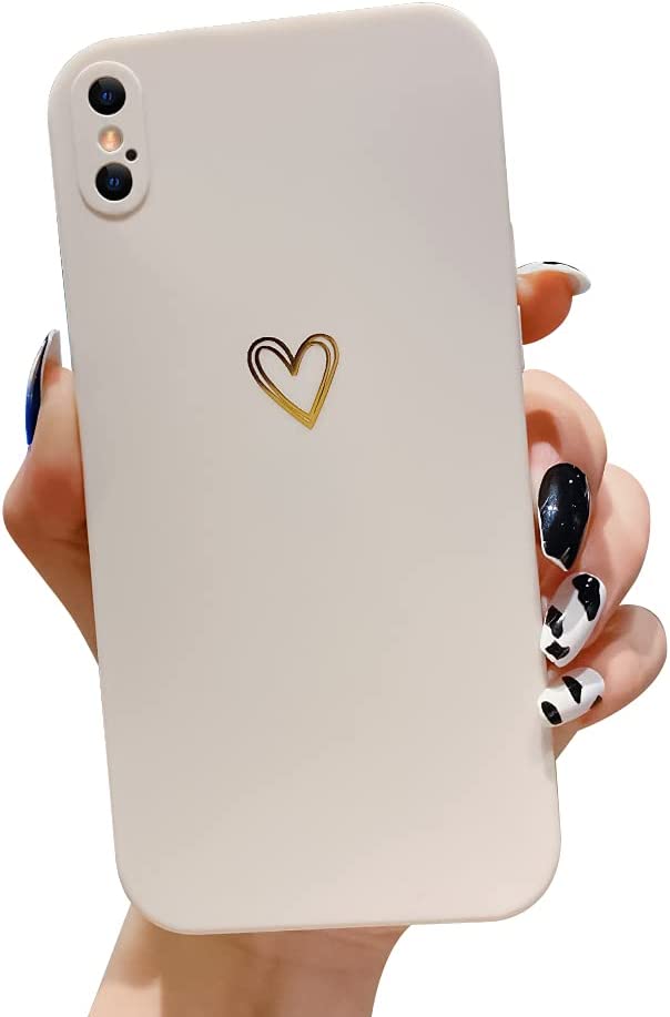 Ownest Compatible with iPhone Xs Max Case for Soft Liquid Silicone Gold Heart Pattern Slim Protective Shockproof Case for Women Girls for iPhone Xs Max Case-White