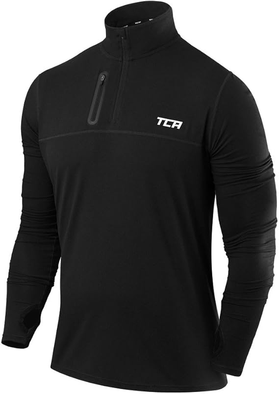 TCA Men's Fusion Pro Quickdry Long Sleeve Half Zip Running Shirt – Athletic Workout Pullover with Pocket & Thumb Holes