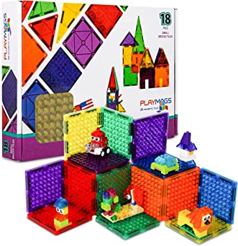 Playmags Magnetic Tiles, 18Pcs Magnetic Building Bricks, Playmags Exclusive Magnetic Blocks, Skill Development, Ages 3  (Small Bricks Tiles)