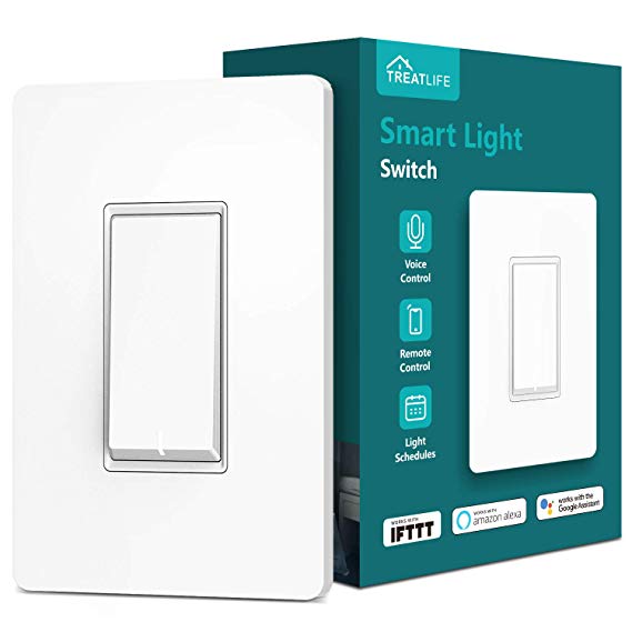 Smart Light Switch, Treatlife Wi-Fi Light Switch, Compatible with Alexa, Google Assistant and IFTTT, Single-Pole, Schedule, Remote Control, Neutral Wire Required, Easy Installation, ETL Listed(1 PACK)