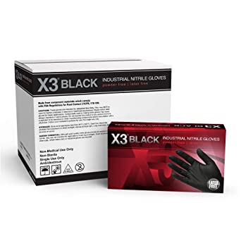 AMMEX X3 Industrial Black Nitrile Gloves, Case of 1000, 3 mil, Size XXLarge, Latex Free, Powder Free, Textured, Disposable, Non-Sterile, BX349100