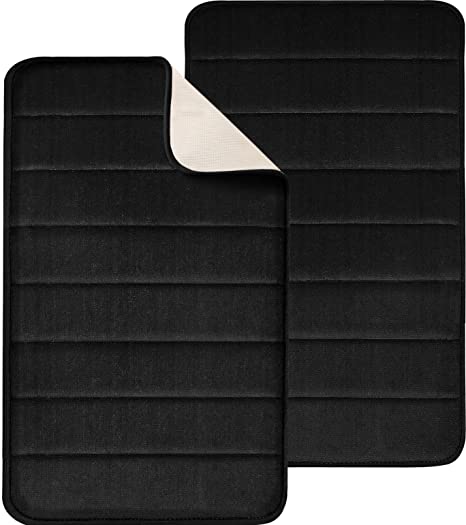 Utopia Home 2-Pack Memory Foam Bath Mat Non-Slip Back, Coral Fleece Softness, Highly Absorbent (Black, 50x80 cm)