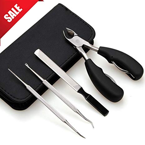 Toenail Clippers for Thick Toenails,4Pcs Precision Stainless Steel Ingrown Toenail Tool Kit,Thick Toenail Clippers, Nail Lifter,Nail File,Cuticle Trimmer Remover Pusher for Thick or Ingrown Toenail