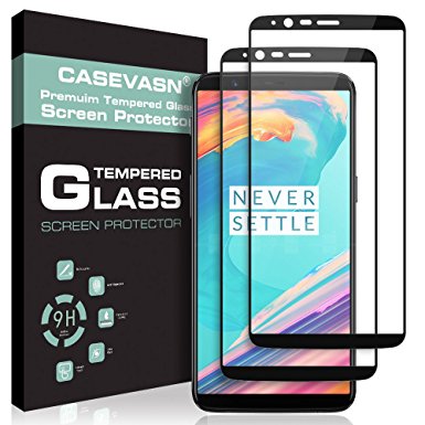 [2-PACK] CASEVASN For OnePlus 5T Screen Protector [Tempered Glass] [Full Cover] [Black] with Lifetime Replacement Warranty