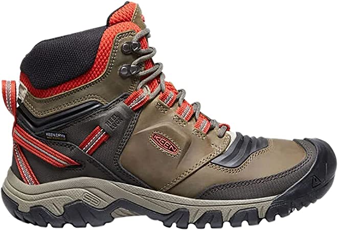 Keen Men’s Ridge Flex Mid Height Waterproof Hiking Boot, Dark Olive/Ketchup, 9.5 2E (Wide) US