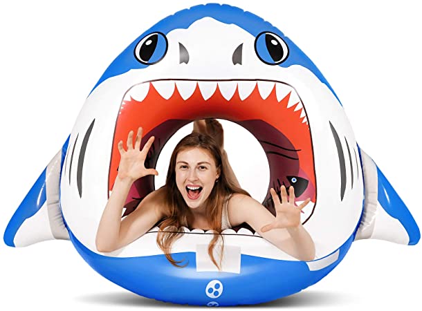 Inflatable Shark Pool Floats, AirExpect Summer Ring Pool Float for Kids Adults, Inflatable Water Fun Toys for Parties in Pool & Beach