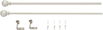 AmazonBasics 1" Curtain Rod with Round Finials - 72" to 144" & 5/8-Inch Curtain Rod with Round Finials - 28 to 48 Inch, Nickel