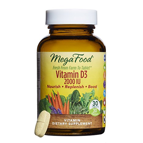 MegaFood - Vitamin D3 2000 IU, Support for Immune Health, Bone Strength, and Hormone Production, 30 Tablets (FFP)