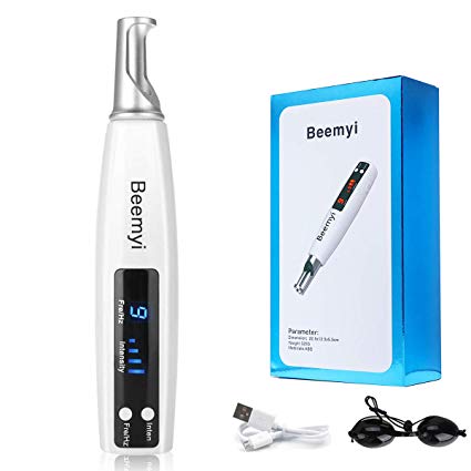 Beemyi Blue Ray Picosecond Pen - Rechargeable Wireless Laser Picosecond Pen for Removing Tattoo Skin Tag Scar Freckle Mole Skin Professional Beauty Device with Protective Glasses