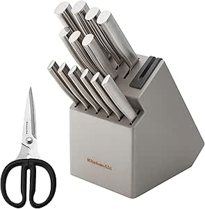 KitchenAid Gourmet Knife Block Set with Built-in Sharpener, 15-Piece, Stainless Steel