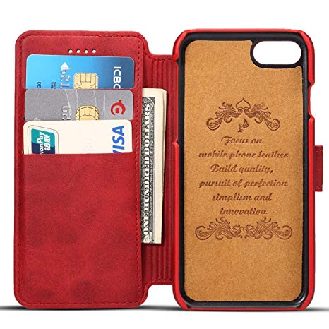 iPhone 7/8 red case PU leather wallet case could hold credit card and cash