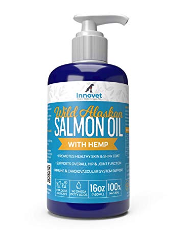 INNOVETPET Wild Alaskan Salmon Oil With Hemp Oil for Dogs & Cats–16oz Omega 3 6 Fish Oil Supplement for Pets, Supports Hip & Joint Function, Natural EPA & DHA Fatty Acids for Shiny Coat & Healthy Skin