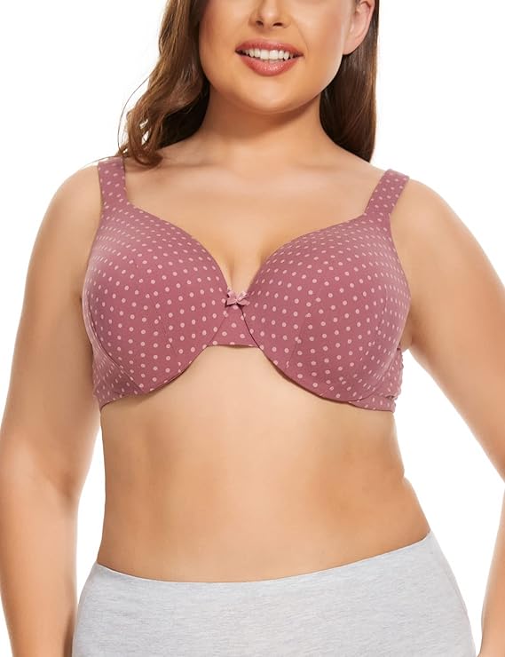 Women's Plus Size Underwire Bra Cushioned Straps Full Coverage Back T-Shirt Bra (42B-54DDD)