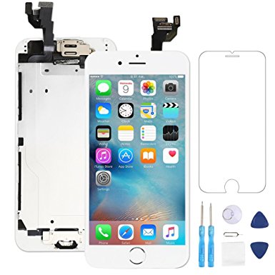 Screen Replacement for iPhone 6 Plus White 5.5" LCD Display Touch Digitizer Frame Assembly Full Repair Kit, with Home Button, Proximity Sensor, Ear Speaker, Front Camera, Screen Protector, Repair Tool