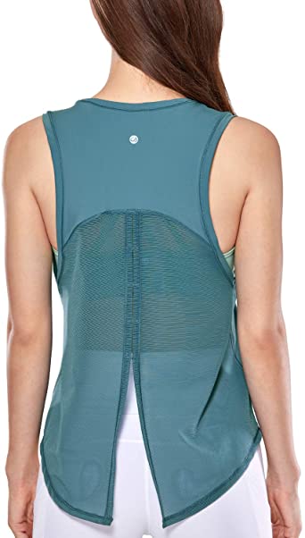 CRZ YOGA Women's Breezy Feeling Mesh Running Tank Tops Workout Gym Shirts Tie Back Yoga Clothes