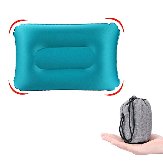 Inflatable Camping Pillow, Compressible Ultralight Ergonomic Portable Air Pillow for Neck and Lumbar Support, Compact Sleeping Pillow for Hiking, Travel, Trips, Beach
