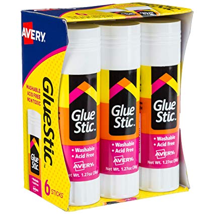 Avery Glue Stic White,1.27 oz., Washable, Nontoxic, Permanent Adhesive, 6 Glue Sticks for Kids (98073)