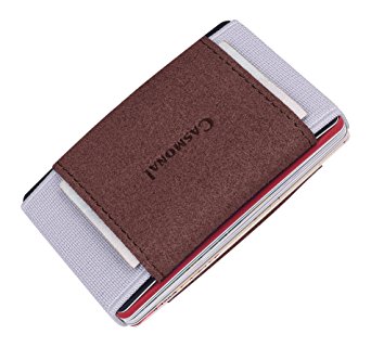 Casmonal Minimalist Slim Wallet With Elastic Front Pocket Card Holders And Cash
