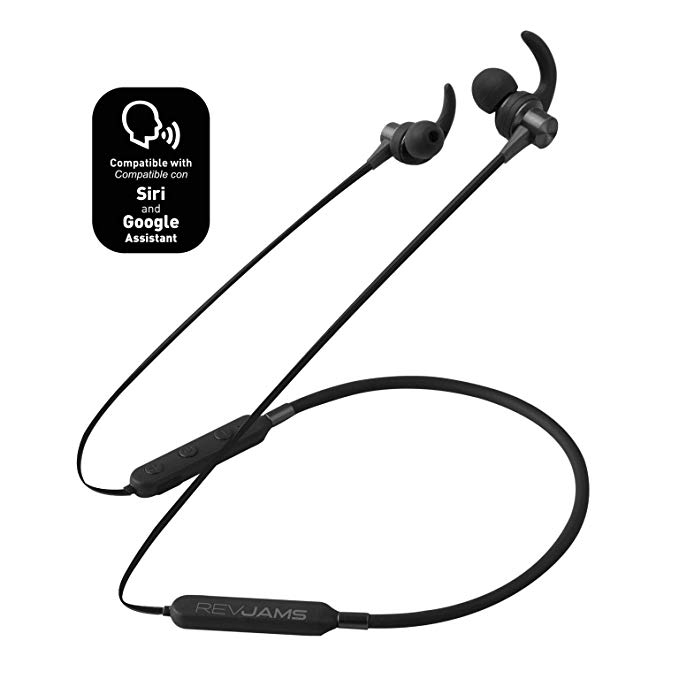 RevJams Studio Vue Wireless Sports Running Bluetooth Sweatproof Earbud Neckband Headphones for Apple/Android Devices w/ 7 Hour Battery, Mic and Magnetic Earphones - Black