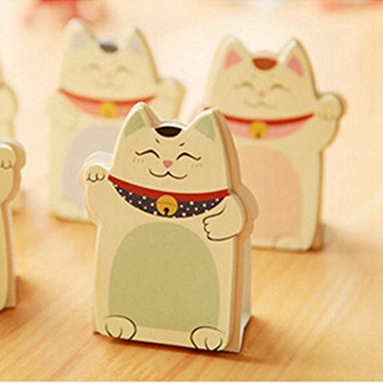 KitMax (TM) Pack of 6 Sets Cute Lucky Cat Shaped Sticky Notes Gift for Students Children, Style May Vary