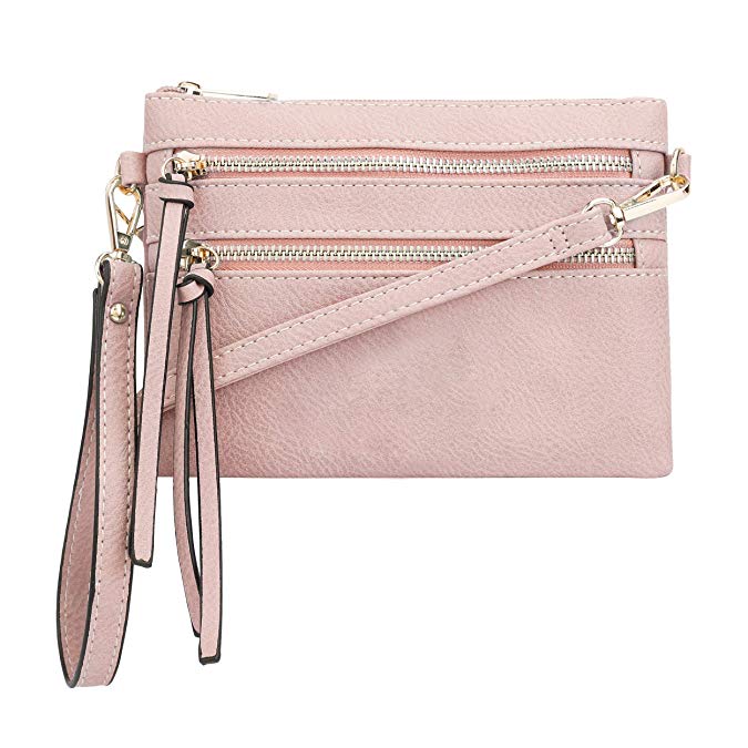 DELUXITY Everyday Multi-Pocket Crossbody Bag with Removable Wristlet and Strap