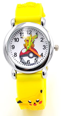 Hot Selling Pokemon Kids Watch Pikachu Watch 3D Silicone Wristwatch Gift Set for Kids, Boys or Girls (Yellow)