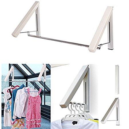 Clothes Hanger - Folding & Retractable Clothes Racks| Wall Mounted Clothes Drying Rack| Home Storage Organiser Space Savers for Living Room/Bathroom/Bedroom/Office, Easy Installation - 1 Kit