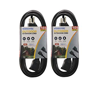 Viasonic Outdoor Extension Cord - 10FT - Multi-Pack - Heavy Duty & Durable, General Purpose, 16 Gauge, 3-Prong, UL-Listed - by Unity (2, Black)