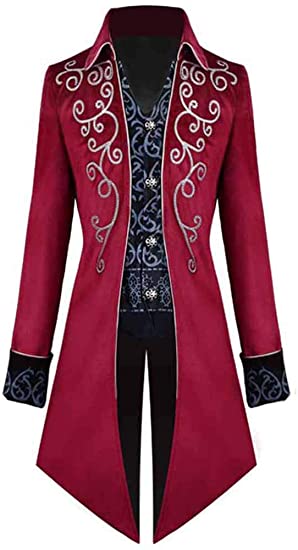 Nahshon Mens Vintage Tailcoat Jacket Gothic Long Steampunk Formal Gothic Victorian Tuxedo Frock Coat Costume for Halloween