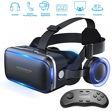 Pansonite Vr Headset with Remote Controller, 3d Glasses Virtual Reality Headset for VR Games & 3D Movies, Eye Care System for iPhone and Android Smartphones
