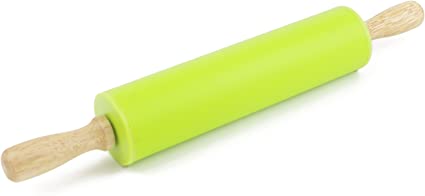 Remeel Silicone Rolling Pin Non-stick Surface Wooden Handle (12 inch, Green)