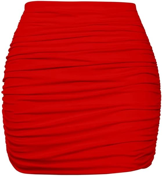 YMDUCH Women's Sexy High Waist Solid Tight Ruched Bodycon Mini Club Skirt