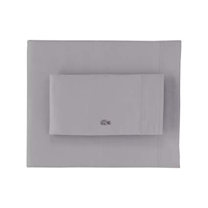 Lacoste 100% Cotton Percale Sheet Set, Solid, Sleet, Full
