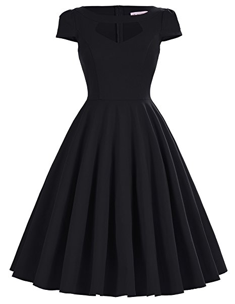 Belle Poque Women Vintage Cocktail Swing Dresses 1950s Short Sleeve Hollowed Front Dress BP08