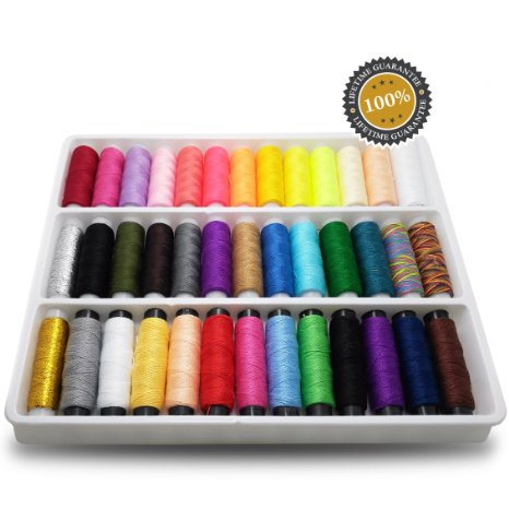 Isabella Dora Sewing Thread Organizer - 39 Spools Of Vibrant And Pastel Colors And Thickness In Portable PVC Box