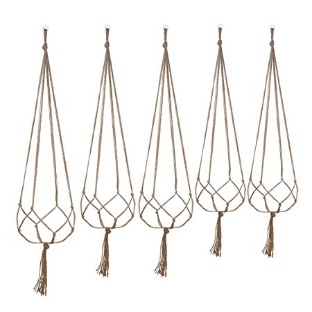 Plant Hanger Set of 5, GoFriend Macrame Hanging Planter Flower Pot Plant Holder with Key Ring for Indoor Outdoor Decorations, 2 Pieces 105 cm, 2 Pieces 90 cm and 1 Piece 122 cm, 4 Legs