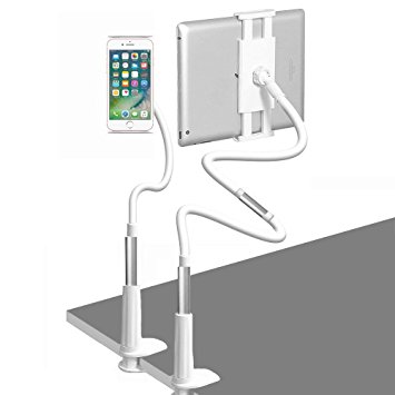Raphycool Tablet Stand Gooseneck Holder for iPhone X 7 8 Plus iPad air mini Galaxy Note Flexible Long Arms Bolt Clamp 360° Full Angle Adjustment 3 Detachable Necks 1.2M