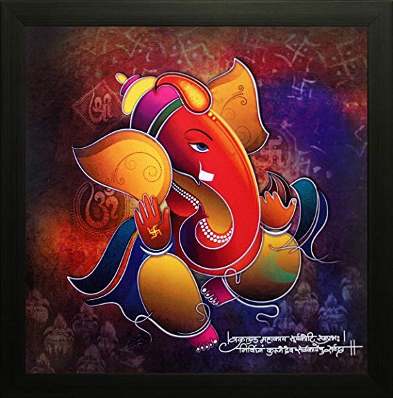 SAF 'Ganesha' Painting (Wood, 12 inch x 12 inch, Special Effect Textured, SAO97)