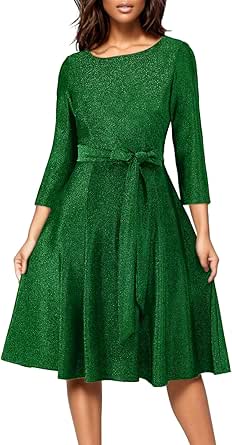 DRESSTELLS Cocktail Dress for Women, Vintage Modest Wedding Guest 3/4 Sleeves Fall Dresses 2024, Formal Church Dress