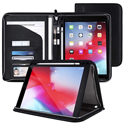 rooCASE Wilshire Case - iPad 10.2 2019 Executive Portfolio Case - Magnetic Detachable iPad Case, Organizer, Apple Pencil Holder for iPad 7th Generation 10.2-inch 2019, Black