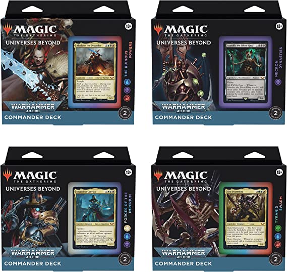 Magic: The Gathering Universes Beyond Warhammer 40,000 Commander Deck Bundle – Includes 1 The Ruinous Powers, 1 Necron Dynasties, 1 Forces of the Imperium, and 1 Tyranid Swarm