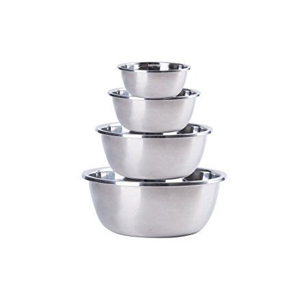 Mirenlife 18/8 Stainless Steel Mixing Bowls (Set of 4) Polished Mirror Finish Nesting Bowls, 2.5, 3.25, 4, 5.5 Quart - Cooking Supplies
