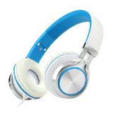 ECOOPRO Lightweight Portable Adjustable Wired Over Ear Stereo Headphones Earphone for MP3 MP4 PC Tablets Cell Phones Blue